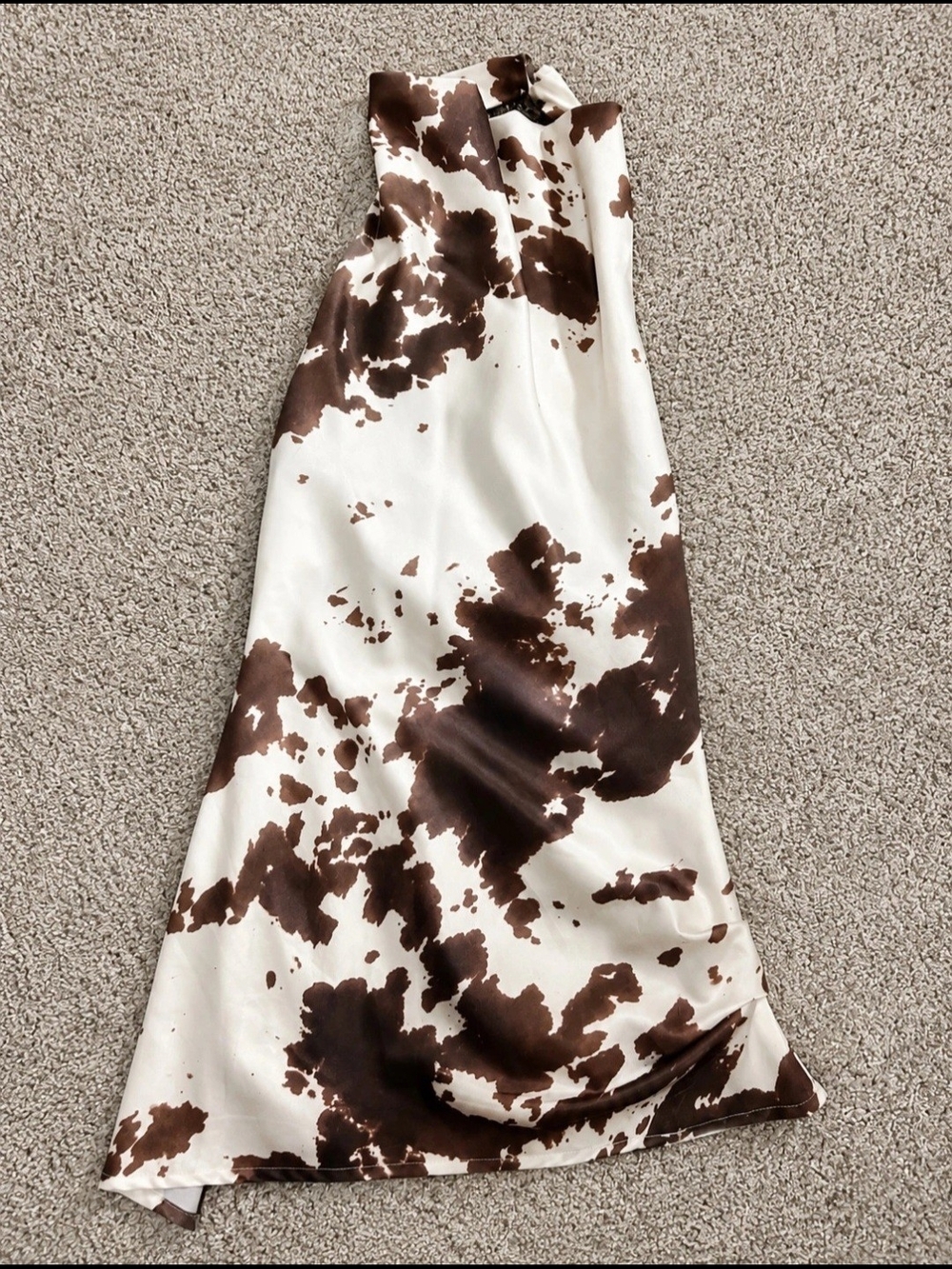Asymmetrical Cow-Print Halter Blouse  in Brown and White